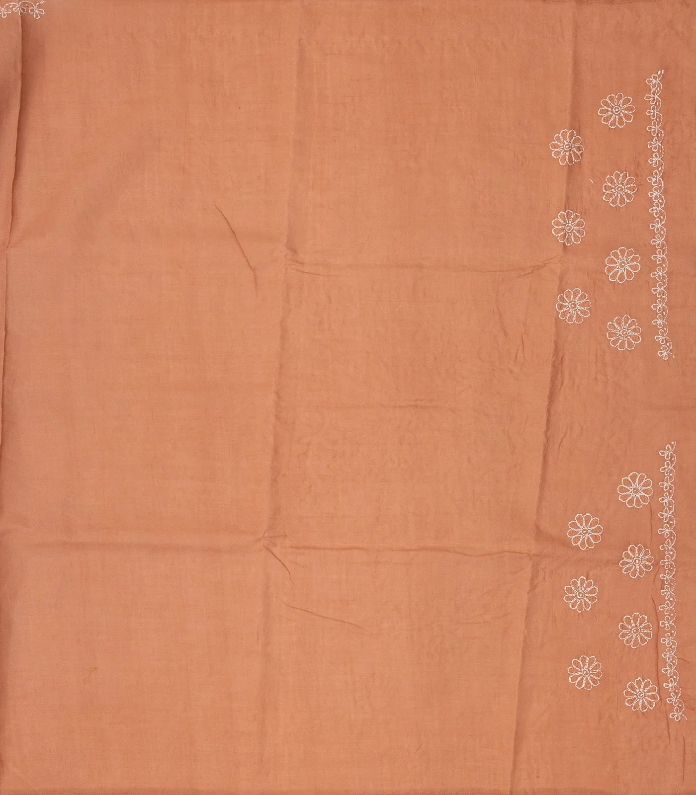 RmKV Dark Peach Chikankari Embroidered Cotton Saree With Floral Motifs - view 4