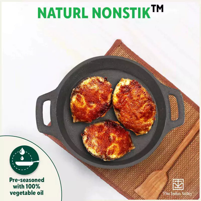 The Indus Valley CASTrong Cast Iron Fish Fry Pan, Pre-seasoned, Nonstick, 100% Pure, Toxin-free, Induction, 22.4/25cm, 1.5kg/2kg - view 8