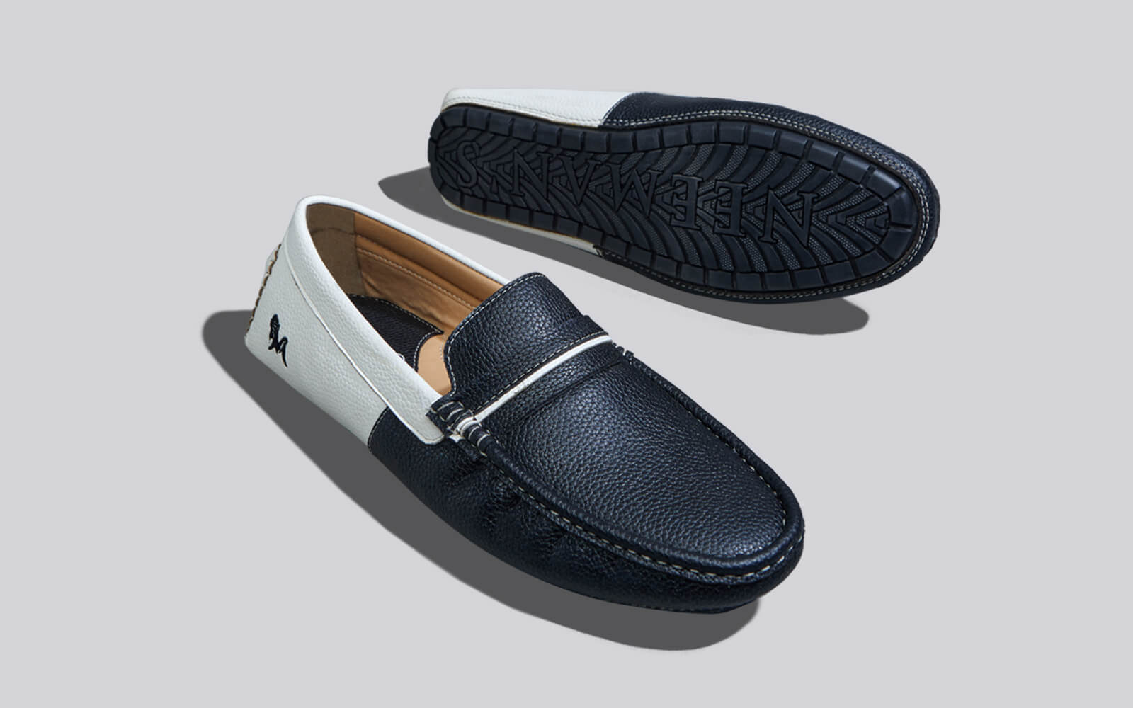 Neeman's Color Block Loafers : White-Black - view 6