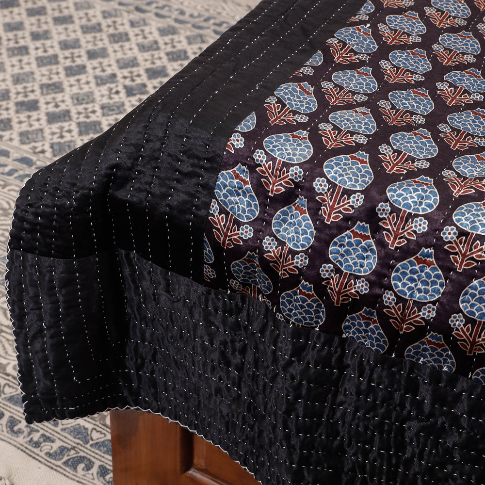 KACHCHH JI CHHAAP Black - Reversible Ajrakh Patch & Tagai Work Mashru Silk Single Bed Cover / Quilt (90 x 59 in) - view 3
