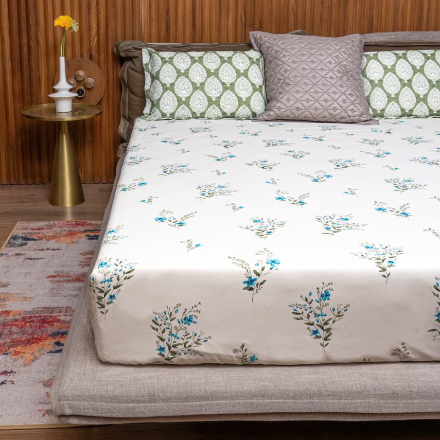 Urban Space -Home Furnishing Store Fitted King Size Cotton Bedsheet - Valley Blue