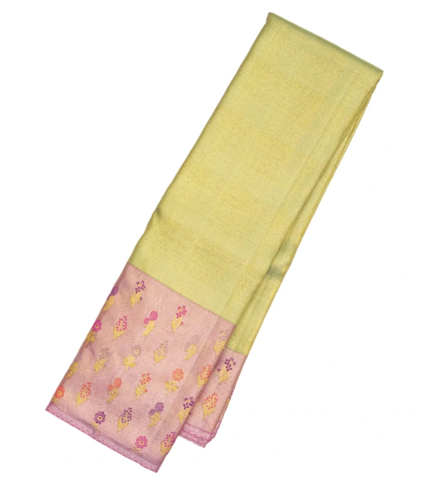 RmKV Cardamom Green Handloom Kanchipuram Tissue Silk Saree With Floral Motifs