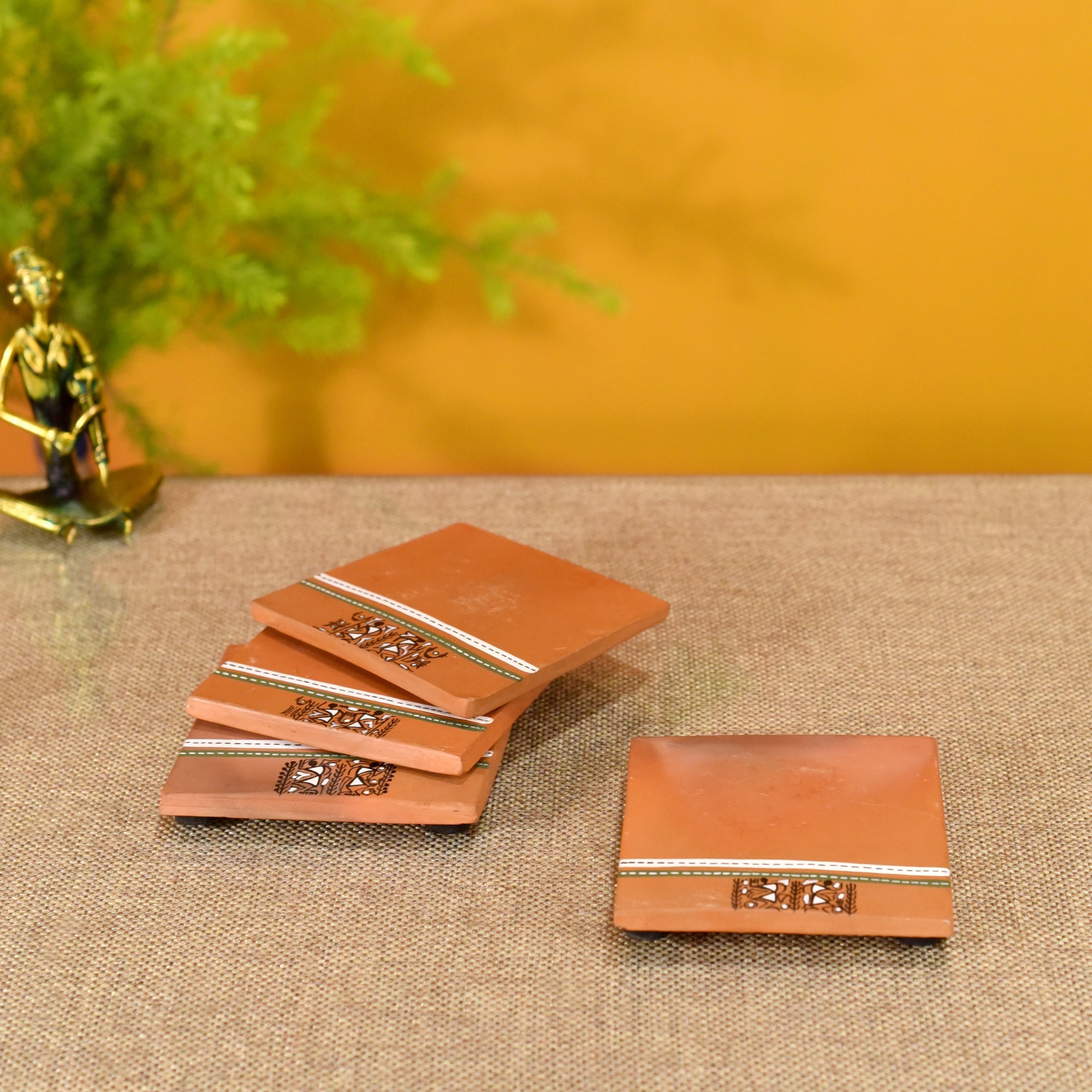ART CREATIONS BY SUMAN SONTHALIA 'Back To Earth' Earthen Coasters with Warli Art So4 - view 2