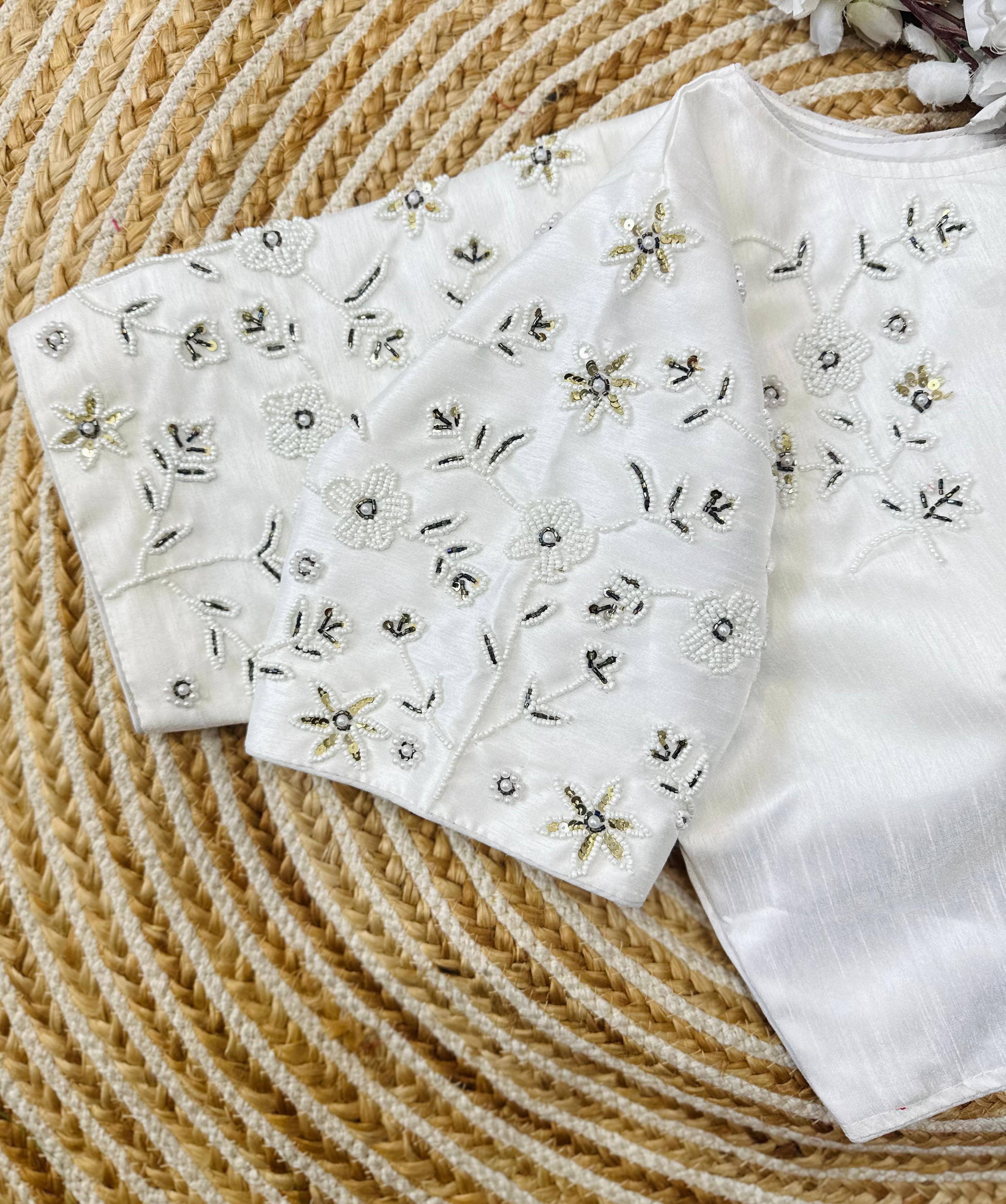 ClothsVilla White Handcrafted Jilmil Silk Blouse with Intricate Embroidery - view 8