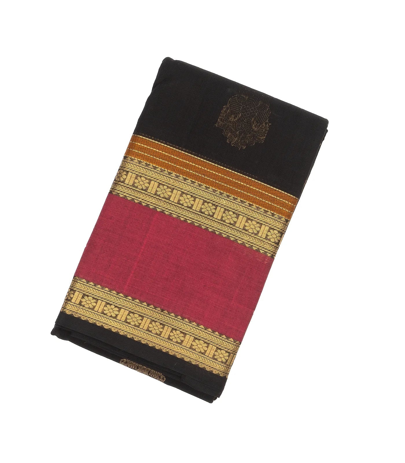 RmKV Black Handloom Kanchi Cotton Saree With Gandaberunda Buttas