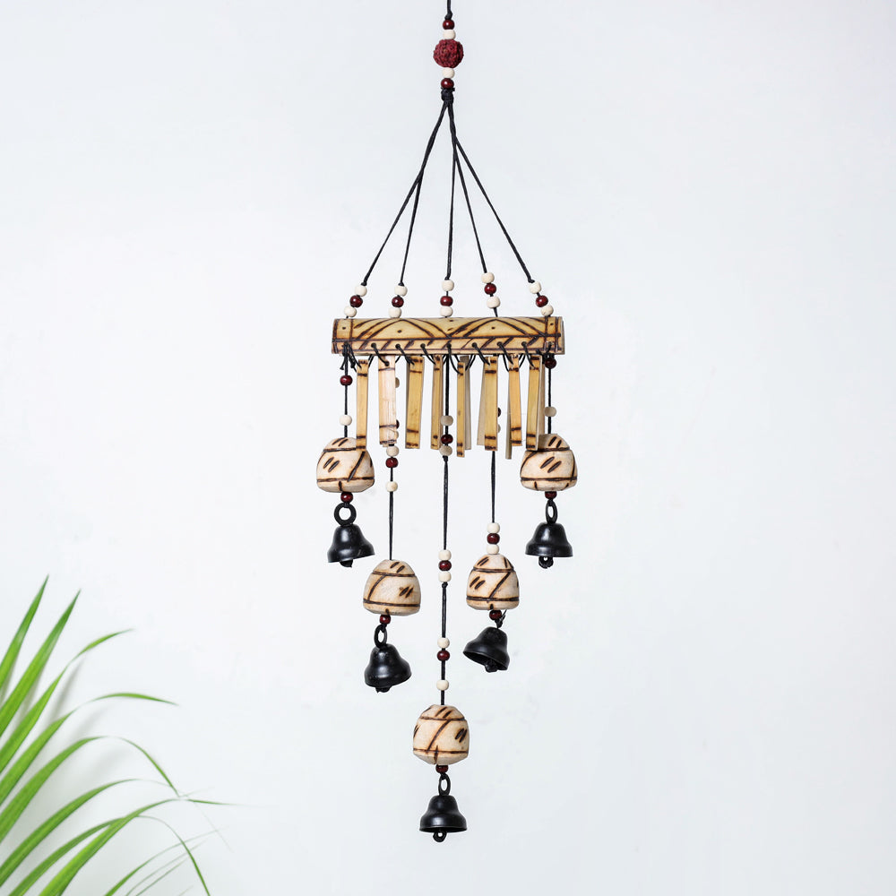 ITOKRI CRAFTS INITIATIVE 5 Bells - Hand Carved Khamhar Wood Wind Chimes