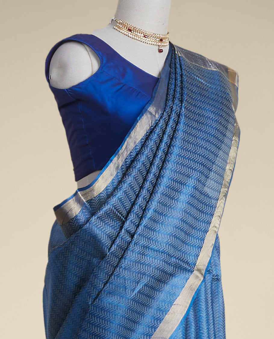 Pothys Blue leaf vine design tusser silk saree with self zari border