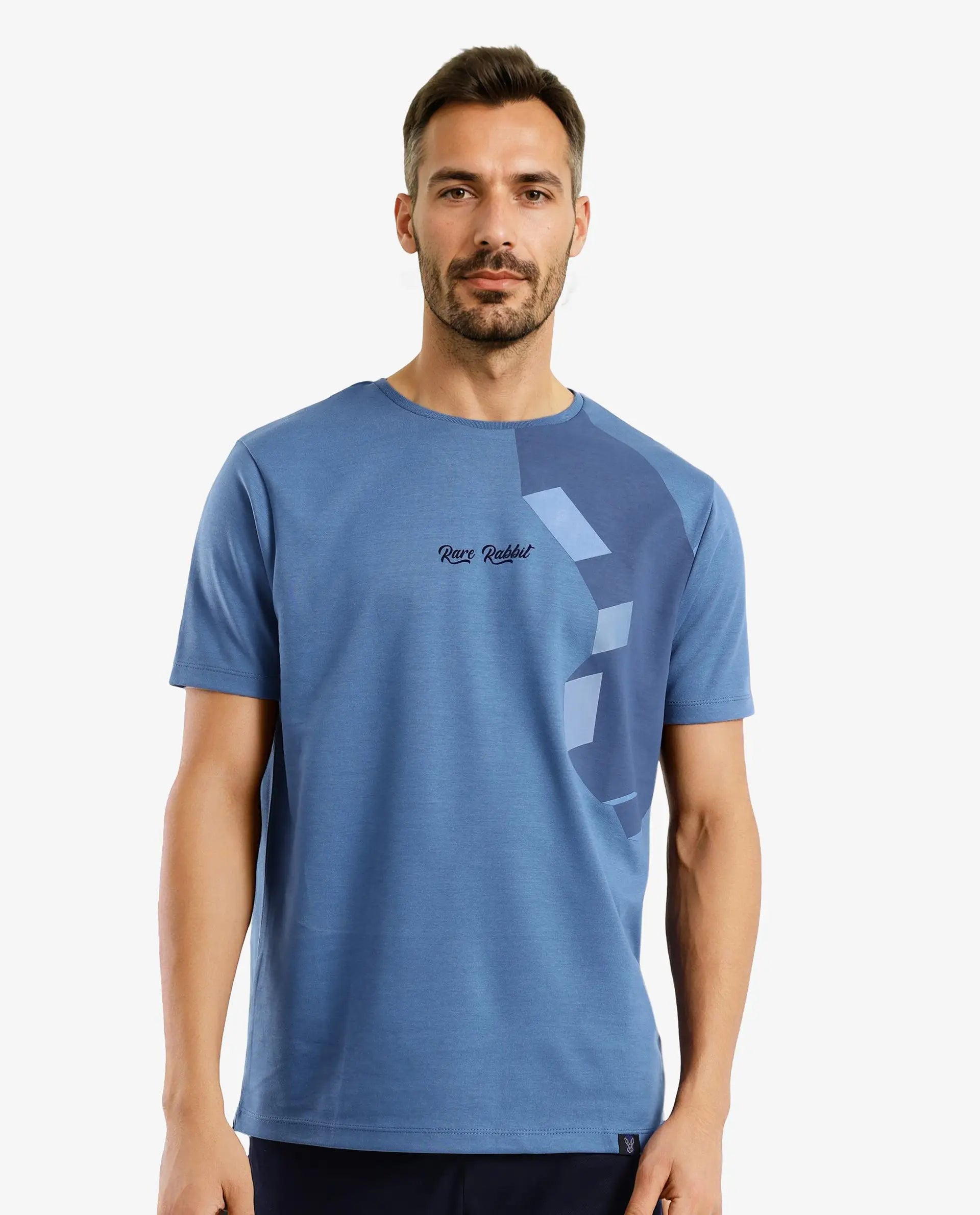 Rare Rabbit Men Antu Blue Cotton Polyester Fabric Short Sleeve Crew Neck Logo Print Oversized T-Shirt - view 2