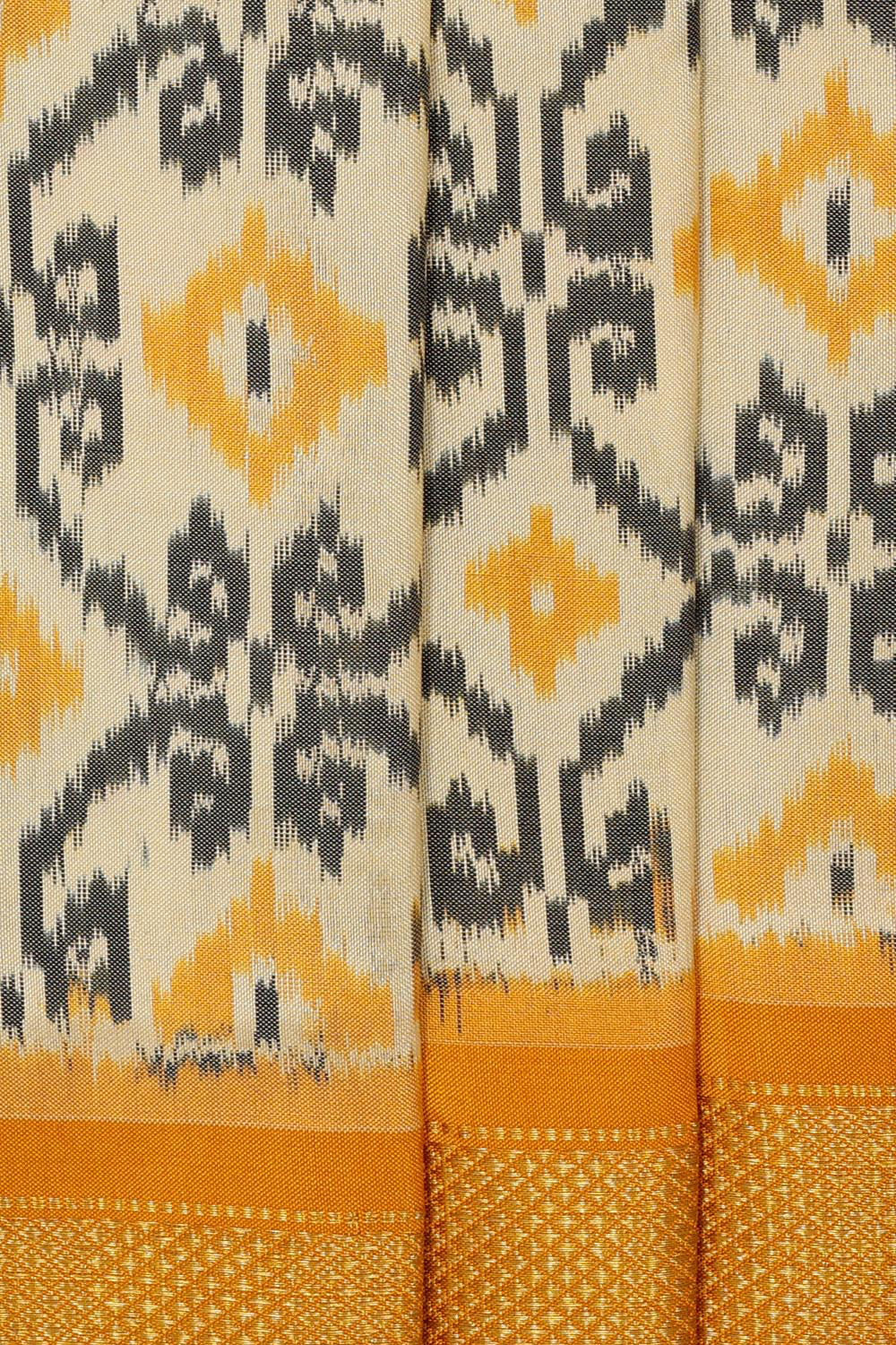 Kalanjali Ikat Silk Cream Saree – Women's - view 2