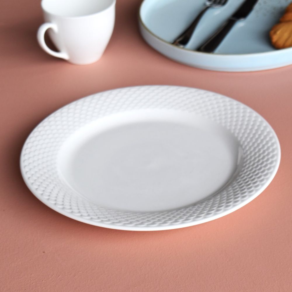 Clay Craft Ripple Ceramic Georgian Plain White Dinner Set | Set of 18 Pcs - view 2