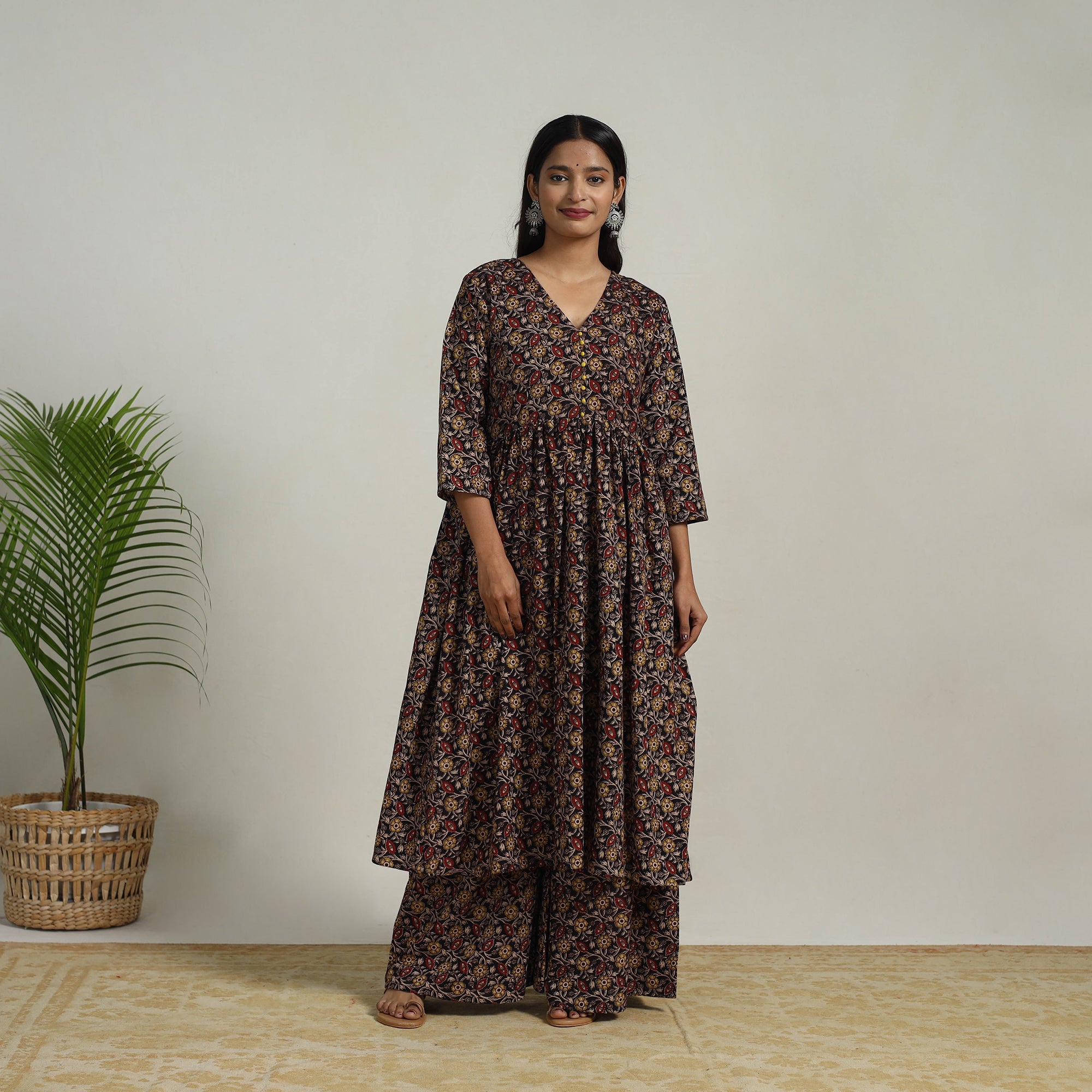 ITOKRI CASUALS Black - Flared Cotton Block Print Kalamkari Kurta Set 24
