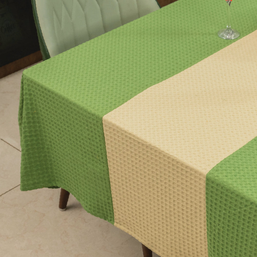 100 cotton waffle – Urban Space Home Furnishing 100% Cotton Waffle Weave Dining Table Cover, Table Cloth with Panelled design - Sage Green & Beige