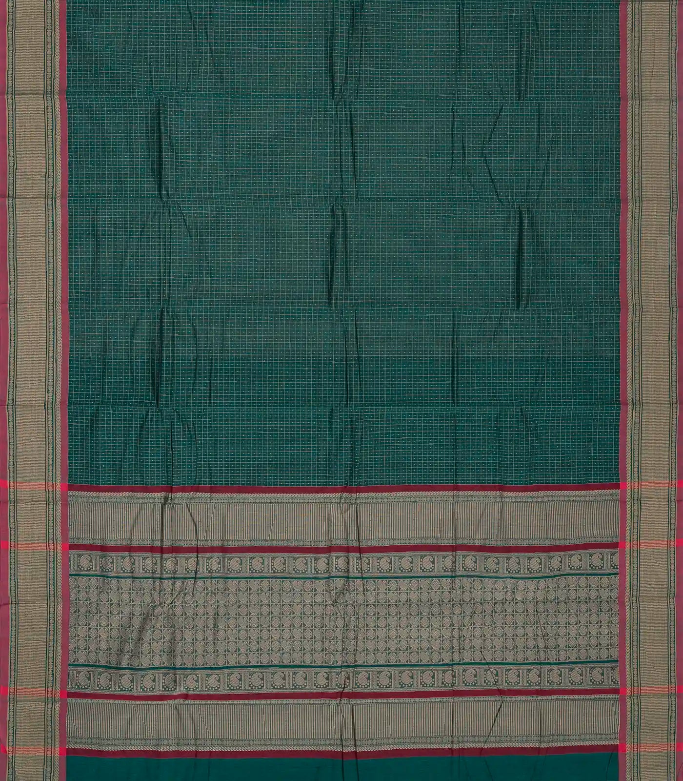 RmKV Teal Handloom Kanchi Cotton Saree With Checks & Dots - view 2
