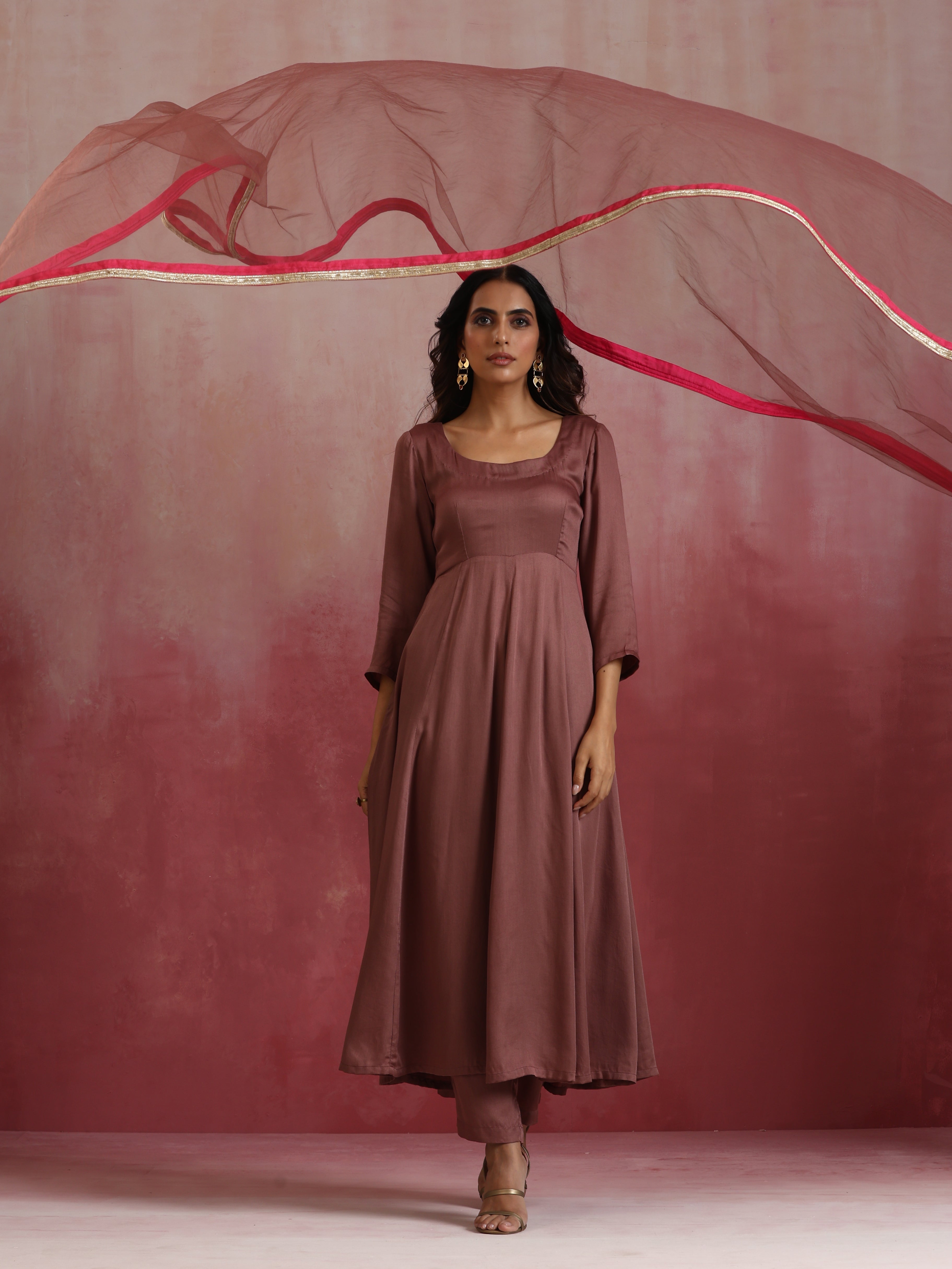 trueBrowns Brown Modal Anarkali Kurta Set - view 10