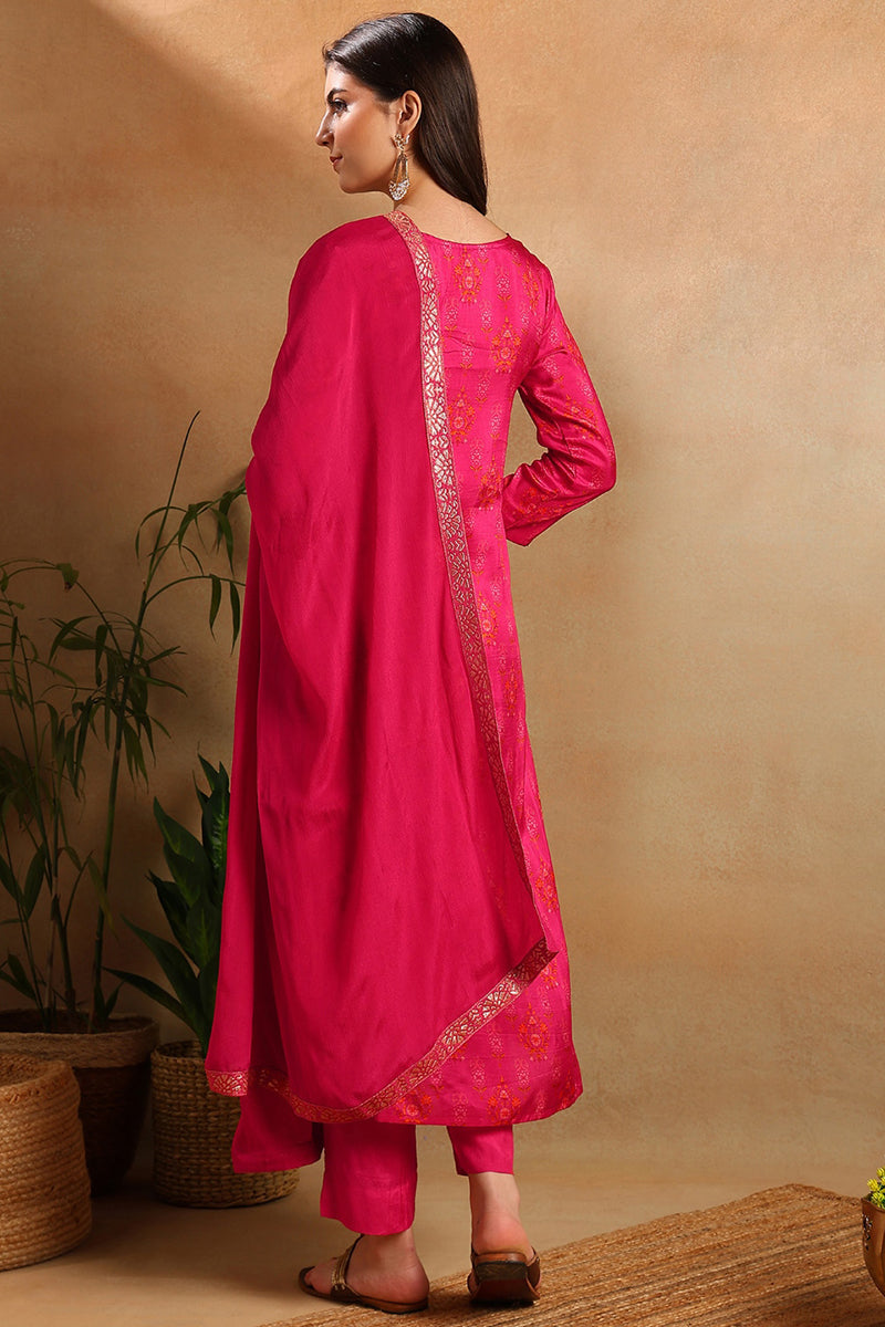 Ahika Pink Silk Ethnic Motifs Woven Design Straight Trouser Suit Set PKSKD2658 - view 3