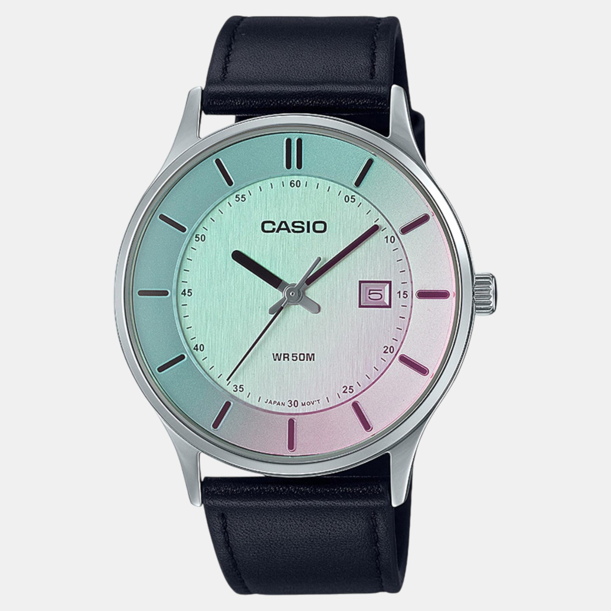 Casio Enticer Men Quartz Light Blue Dial Analog Leather Watch A2113