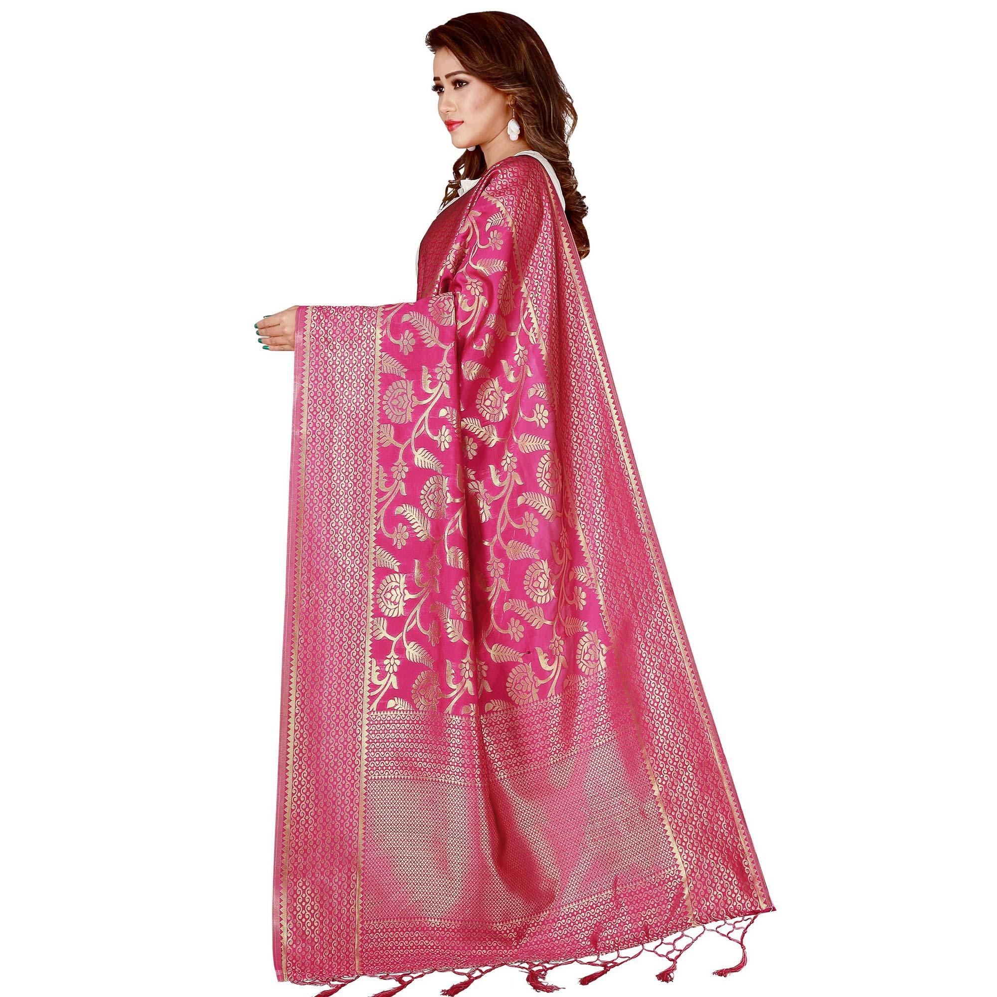 Peachmode Seller Captivating Pink Colored Festive Wear Banarasi Silk Dupatta - view 3