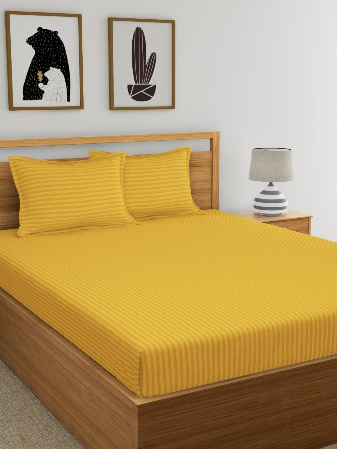 Urban Space -Home Furnishing Store Fitted King Size Cotton Bedsheet - Mustard Color - view 2