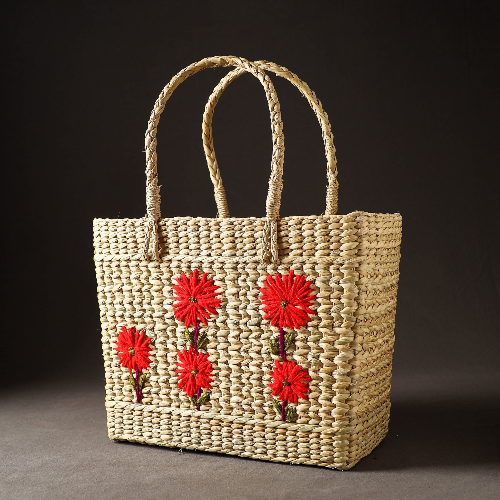 ITOKRI CRAFTS INITIATIVE Beige - Handcrafted Natural Water Reed Embroidered Shopping Bag - view 2