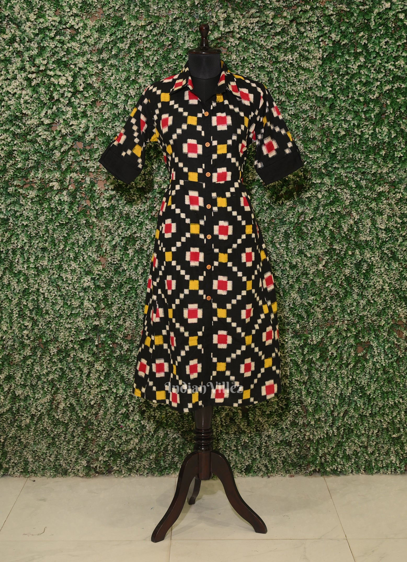 IndianVillèz Black with Multicolour Pasapali Odisha Long Gown for Women