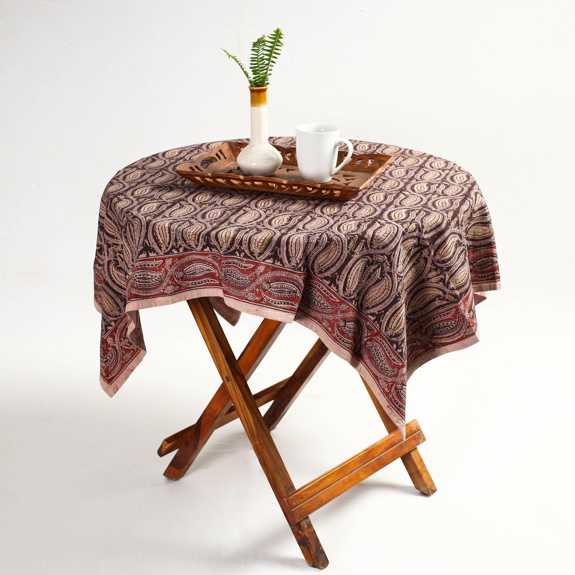 PITCHUKA SRINIVAS KALAMKARI PEDANA Brown - Original Pedana Kalamkari Block Printed Cotton Table Cover (46 x 43 in)