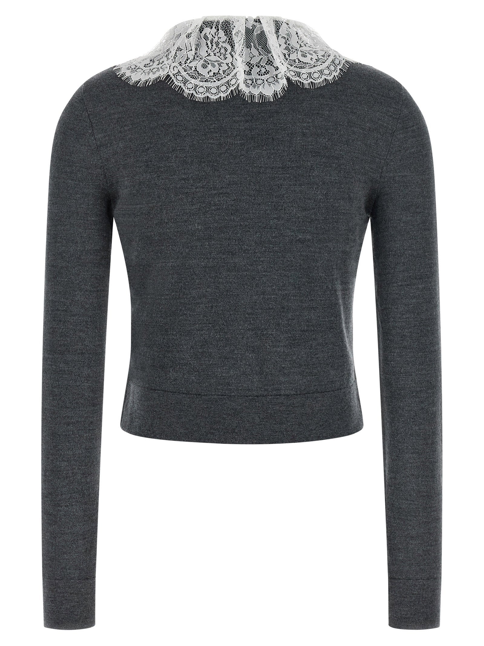 Self-Portrait Grey Lace Collar Knit Cardigan – 100% wool - view 2