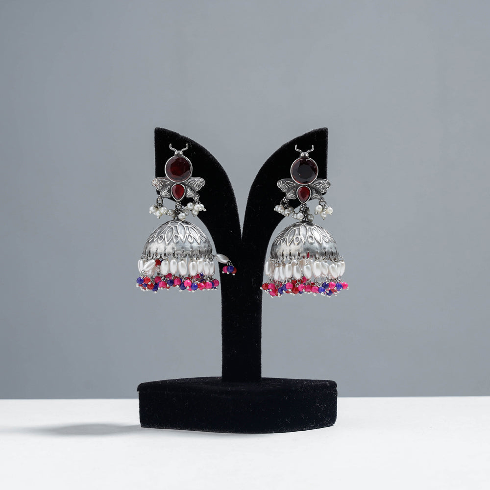 WHITE RIVER STORIES Antique Silver Finish Oxidised Brass Base Jhumki Earrings