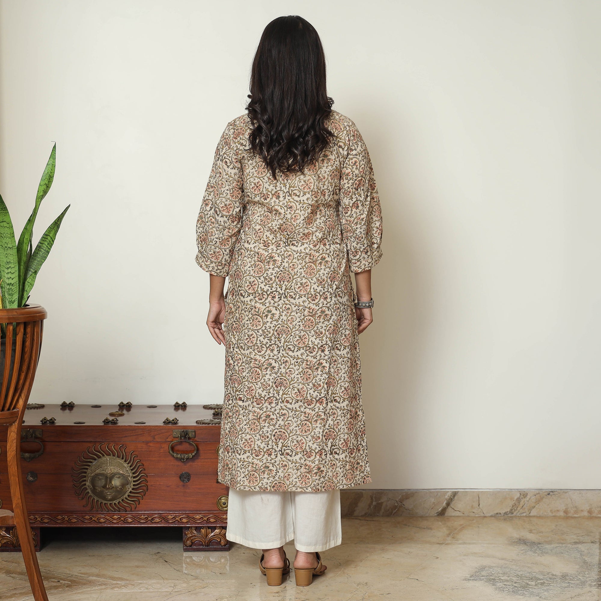 ITOKRI CASUALS Beige - Pedana Kalamkari Hand Block Printed Cotton Straight Kurta 04 - view 4