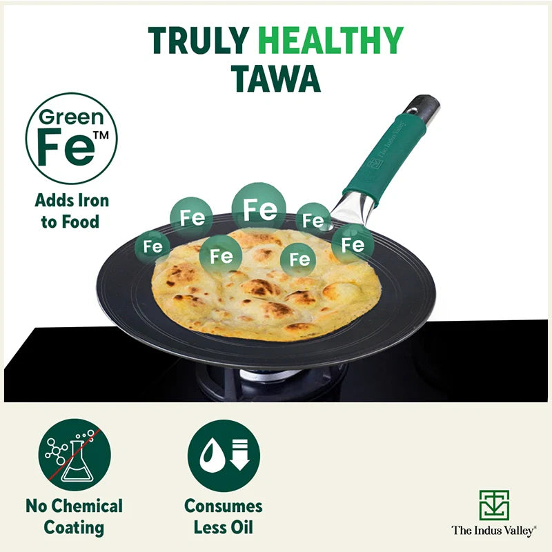 The Indus Valley Ironklad 100% Pure Sheet Iron Concave Tawa, Steel Cool Touch Handle & Silicone Grip, Pre-seasoned, Toxin-free, 27 cm, 1 Kg - view 4