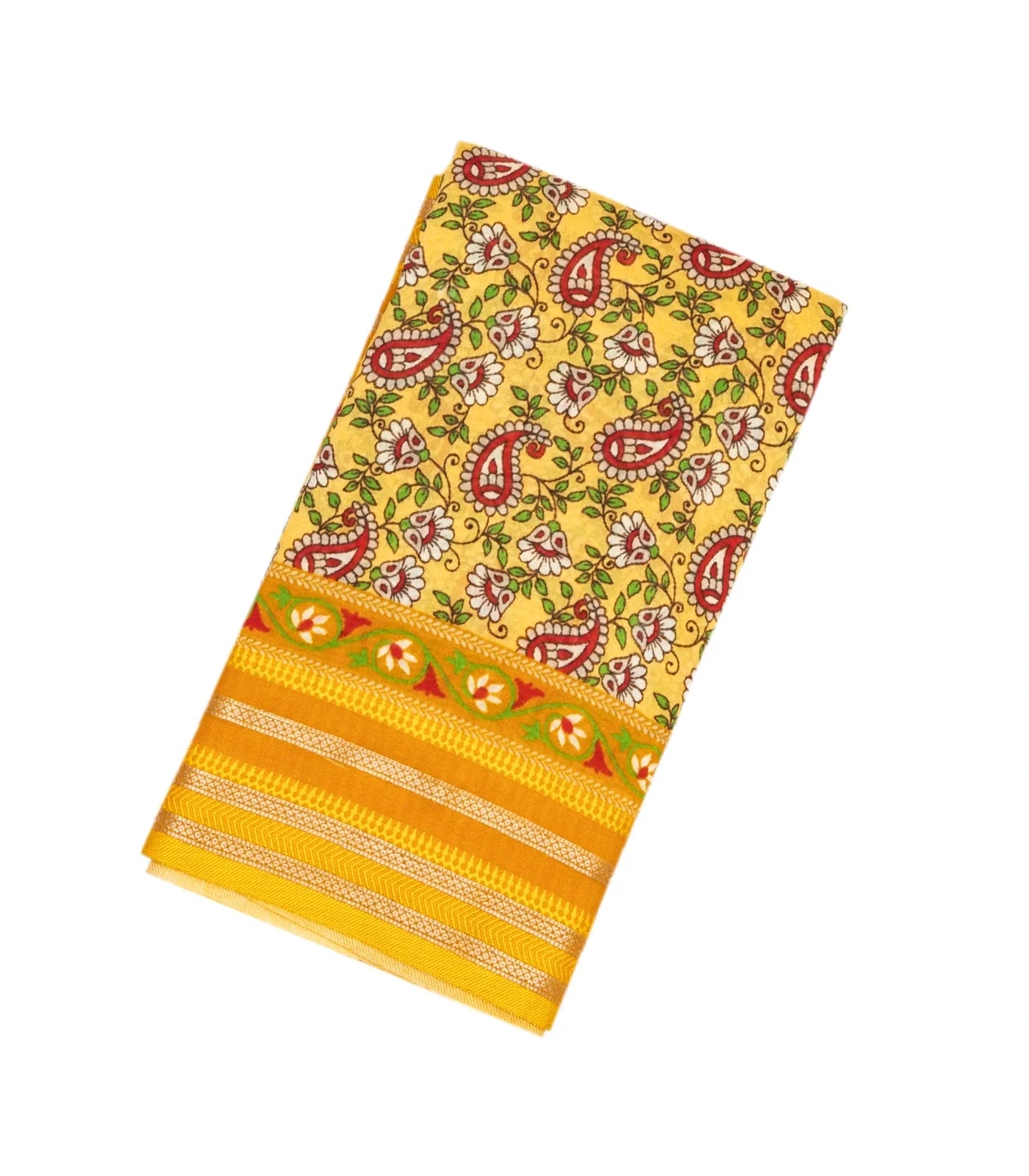 RmKV Yellow Handloom Chanderi Cotton Saree With Printed Mango Motifs