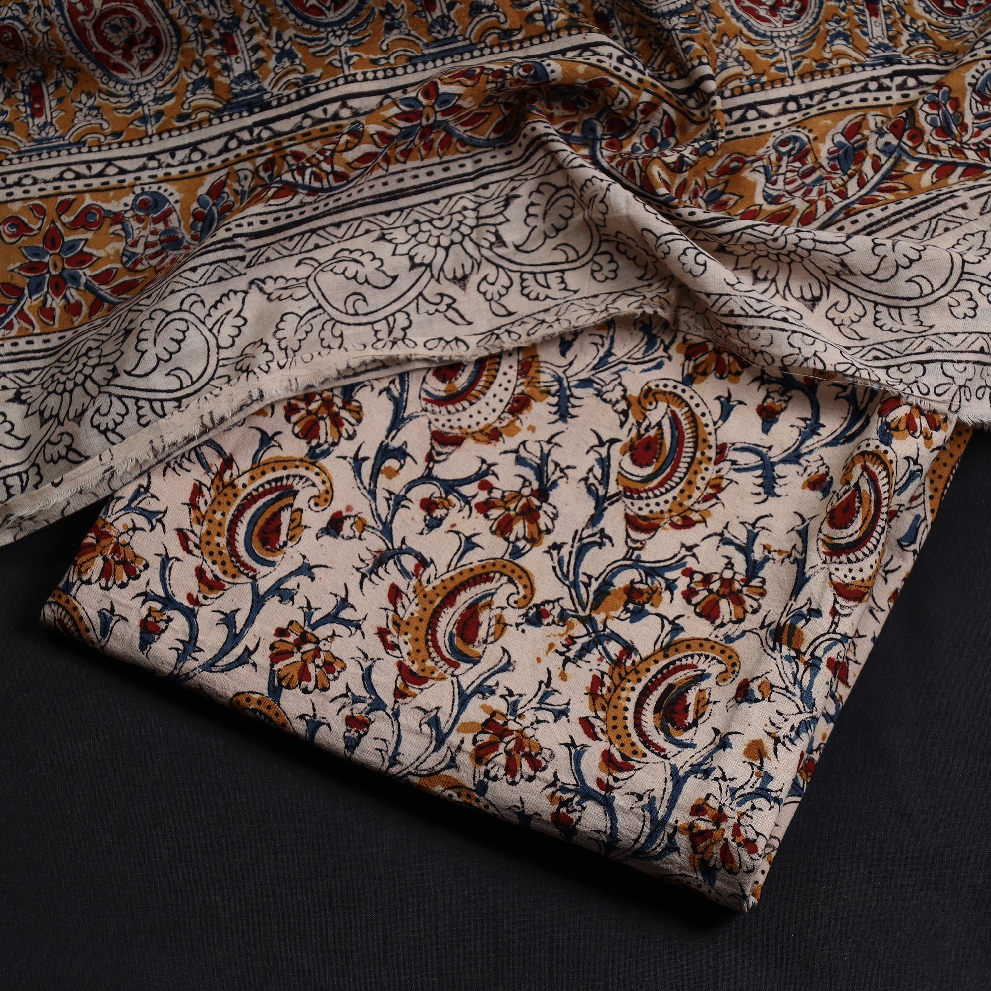 VENKATA BHANU KALAMKARI PEDANA Beige - 2pc Pedana Kalamkari Block Printed Cotton Suit Material Set 121 - view 2