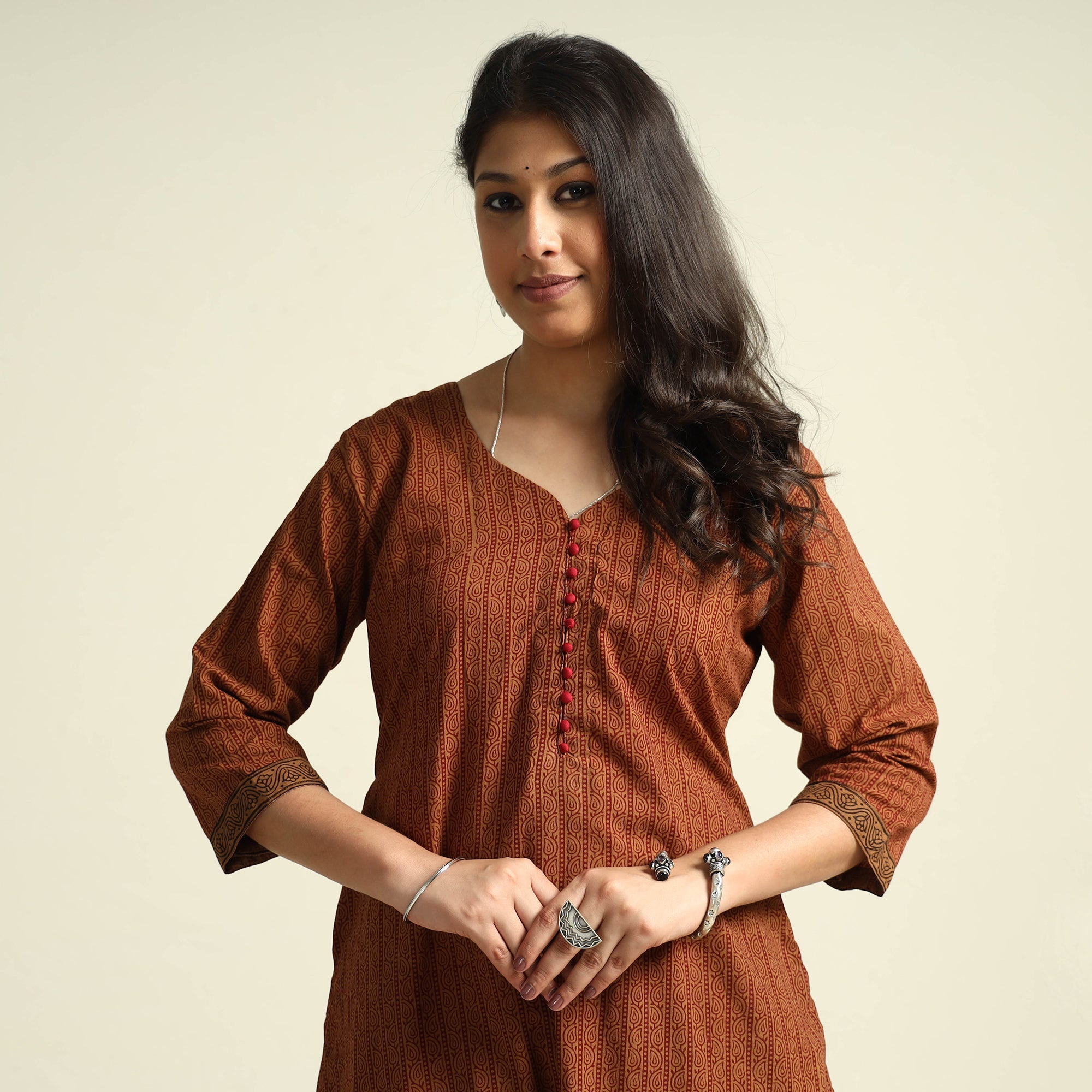 ITOKRI CASUALS Brown - Bagh Block Printed Cotton Kurta with Palazzo Set - view 2