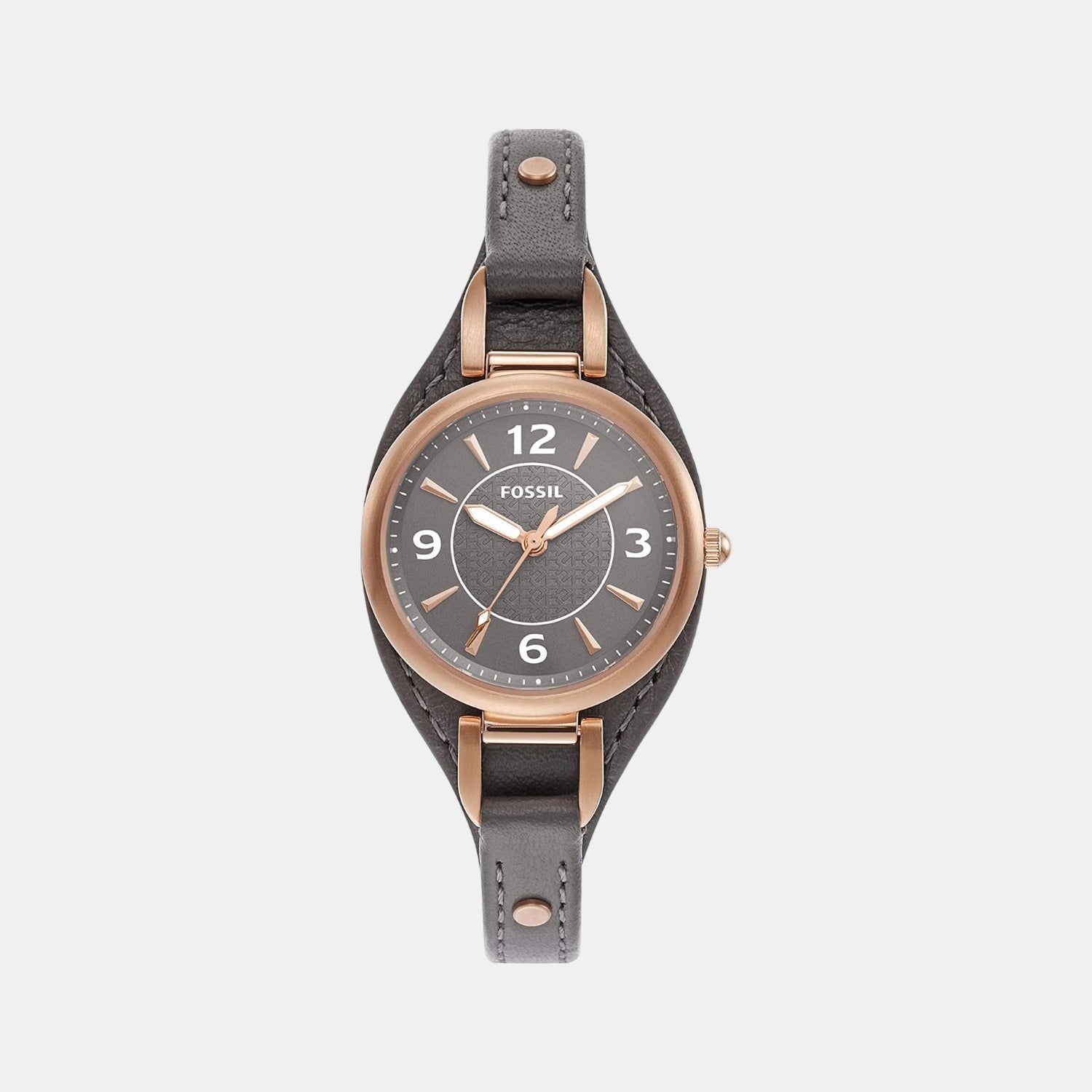 Fossil Carlie Women Quartz Rose Gold Dial Analog Leather Watch ES5212