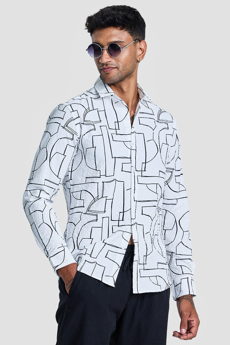 SNITCH White Textured Abstract Shirt