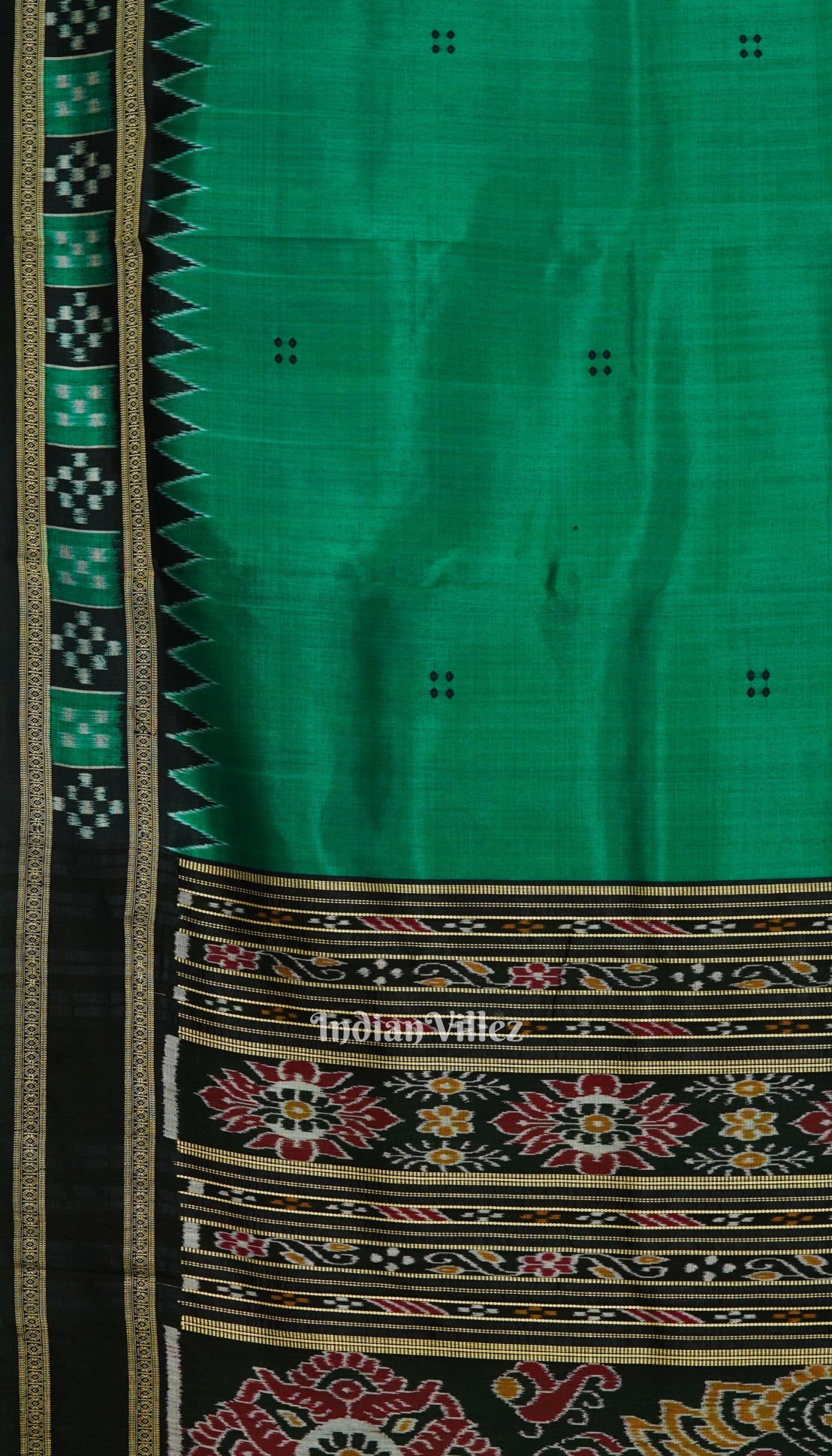 IndianVillèz Green Pasapalli Border Odisha Ikat Khandua Silk Saree - view 2