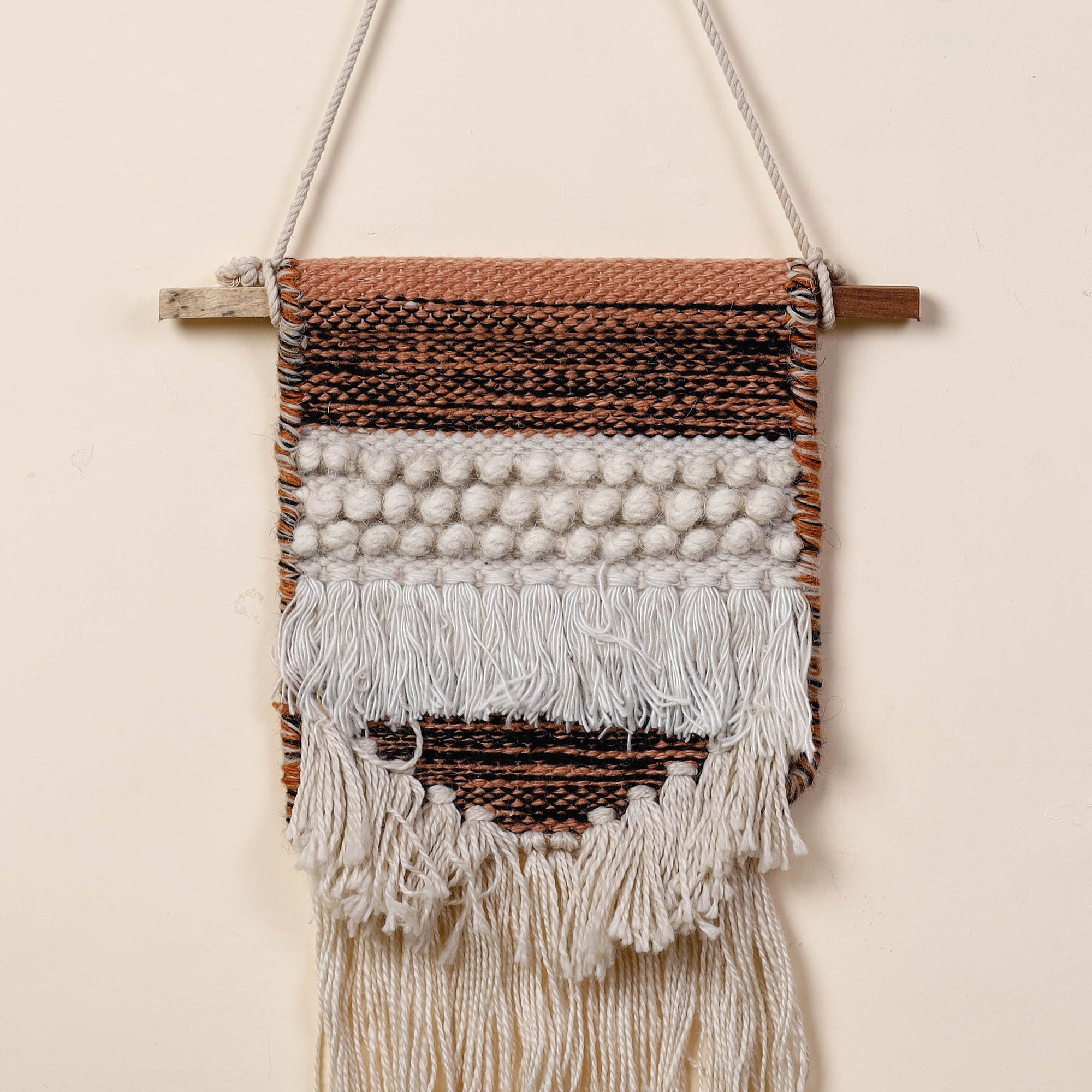 ITOKRI CRAFTS INITIATIVE Bhadohi Handwoven Wool Geometric Fringed Wall Hanging - view 2