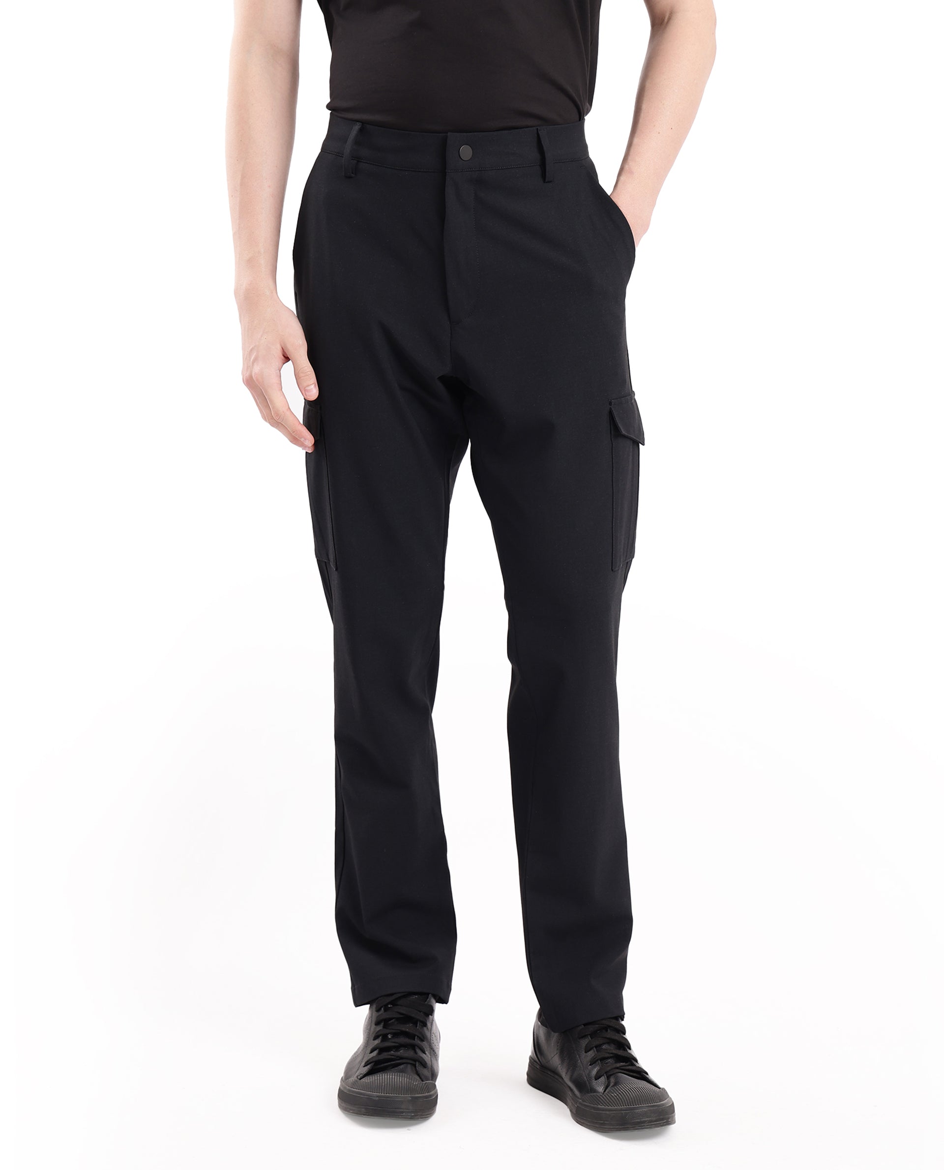 Rare Rabbit Men Traco Black Button And Zip Closure Plain Trouser