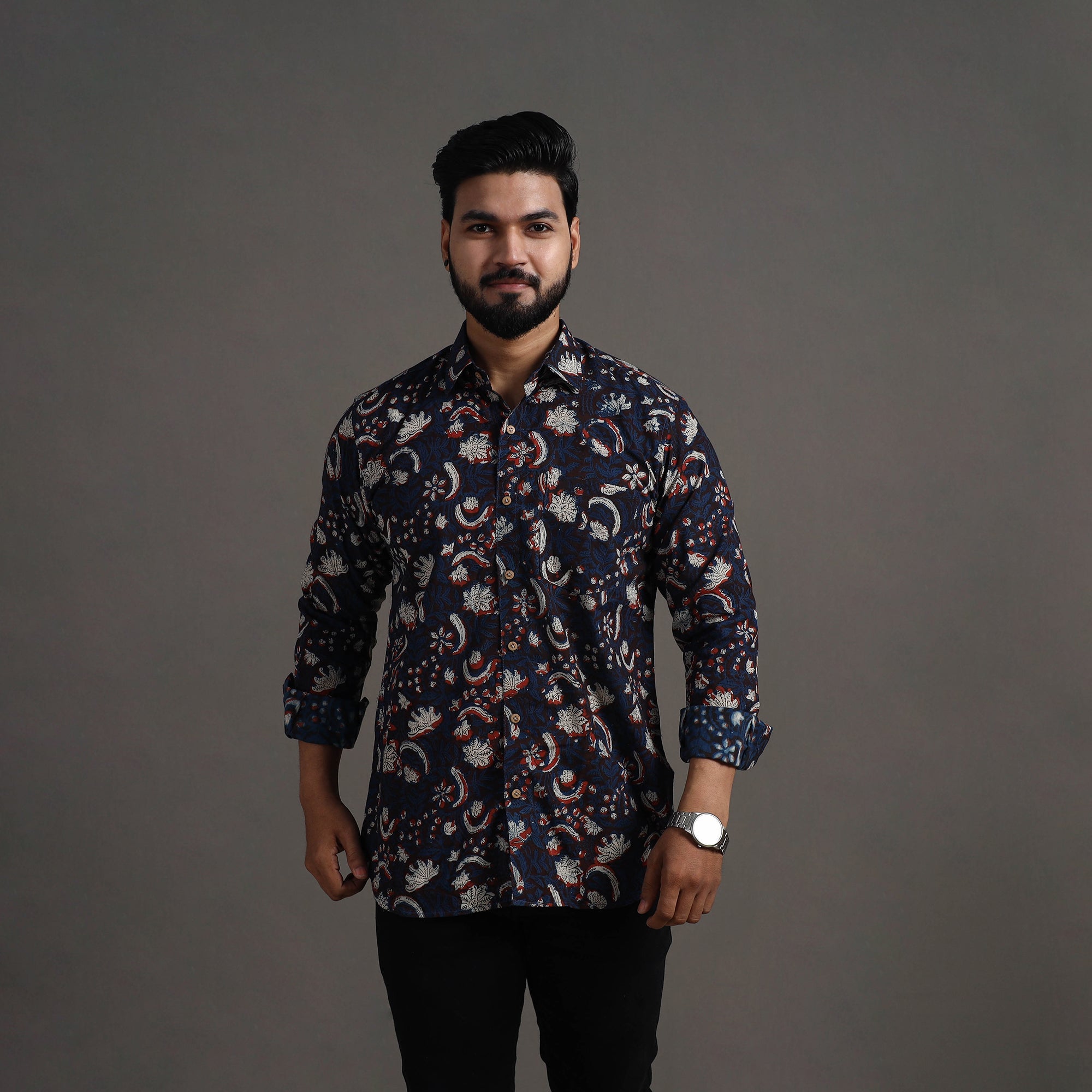 ITOKRI CASUALS Brown - Bagru Block Printed Cotton Men Full Sleeve Shirt 08