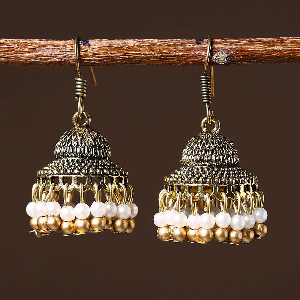 JALPARI Afia Golden Handcrafted GS Beaded Jhumki Earrings - view 2