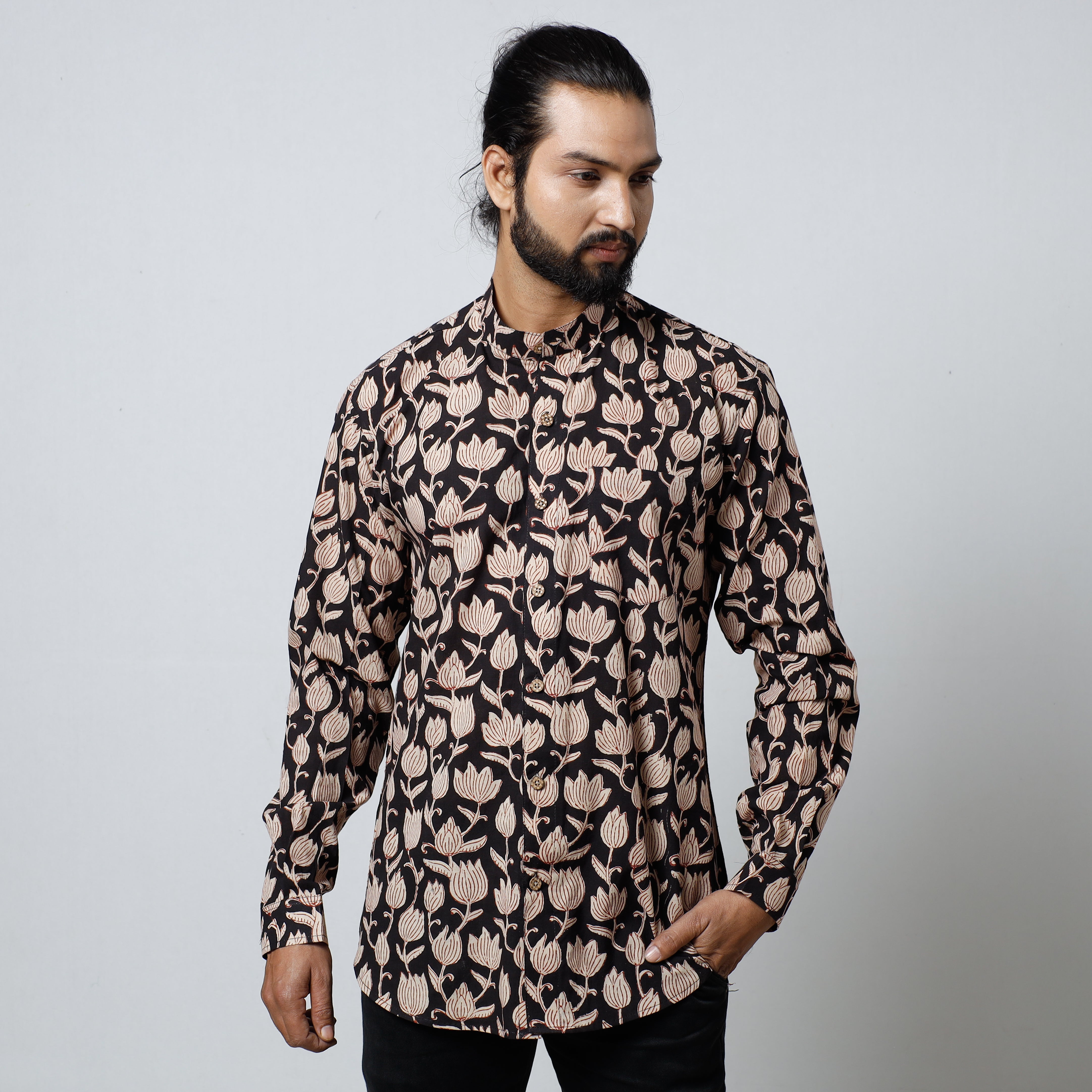 ITOKRI CASUALS Black - Bagru Block Printed Cotton Men Full Sleeve Shirt
