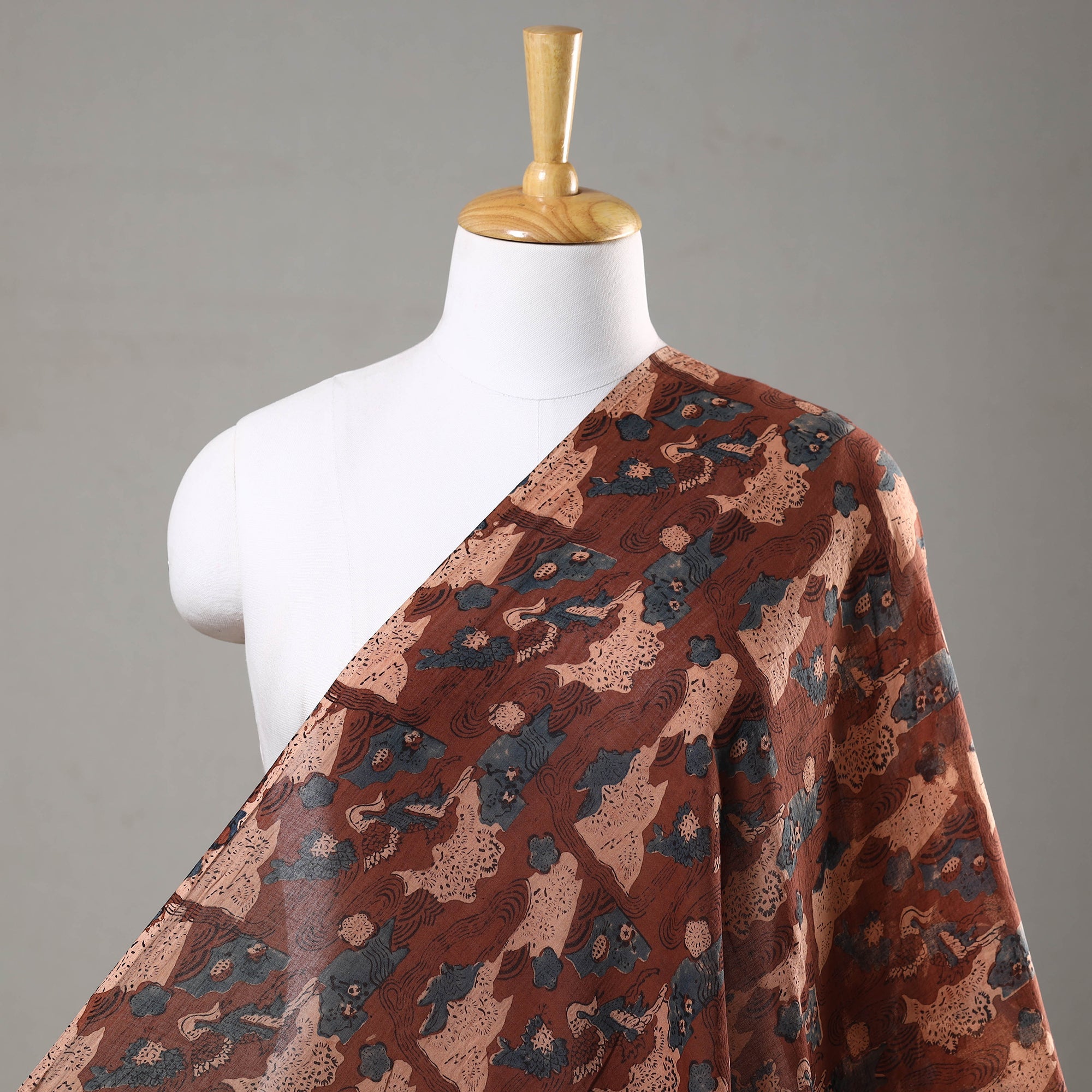 KACHCHH JI CHHAAP Brown - Ajrakh Hand Block Printed Mul Cotton Fabric