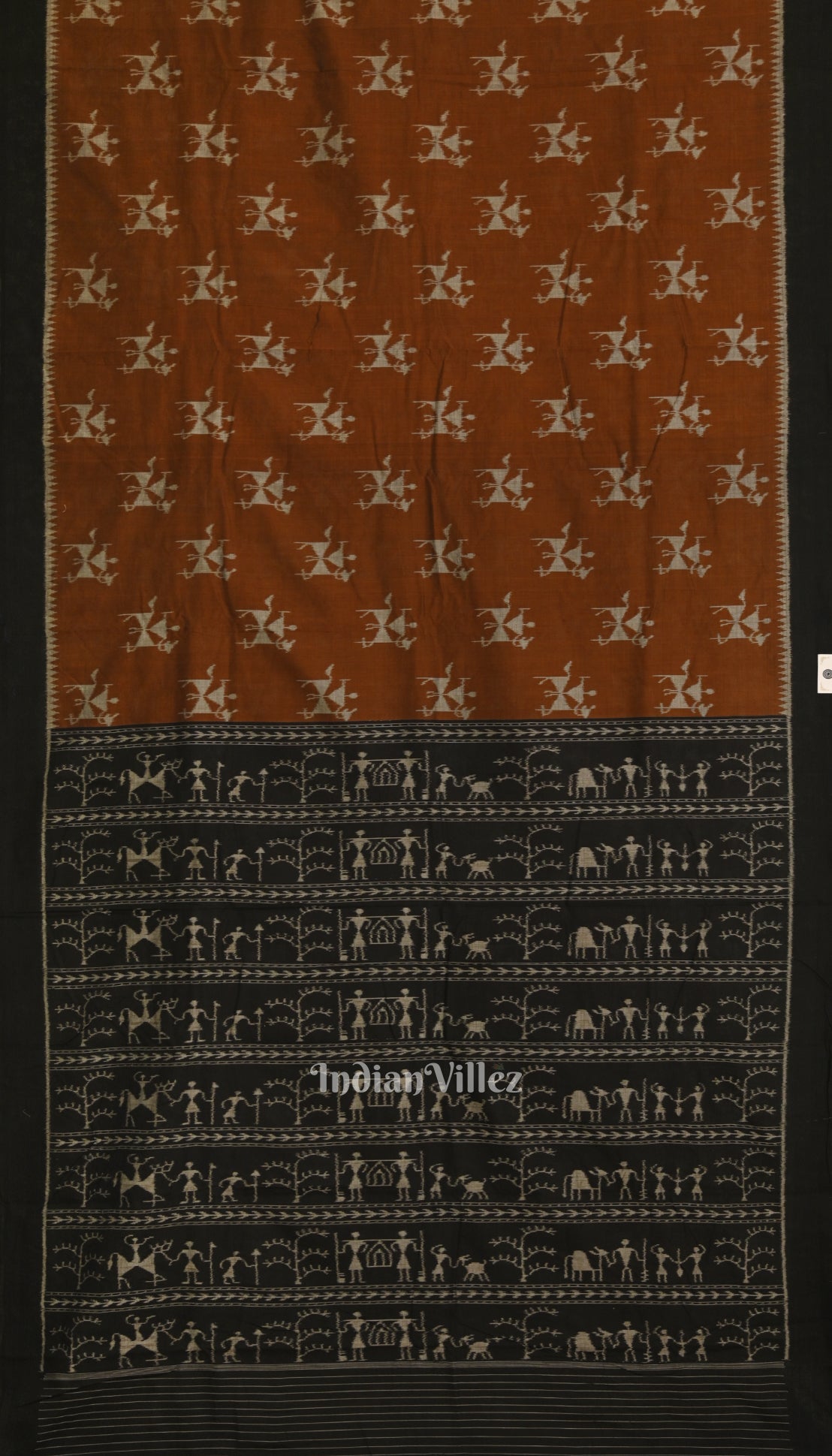IndianVillèz Metallic Copper Tribal Theme Odisha Ikat Sambalpuri Cotton Saree