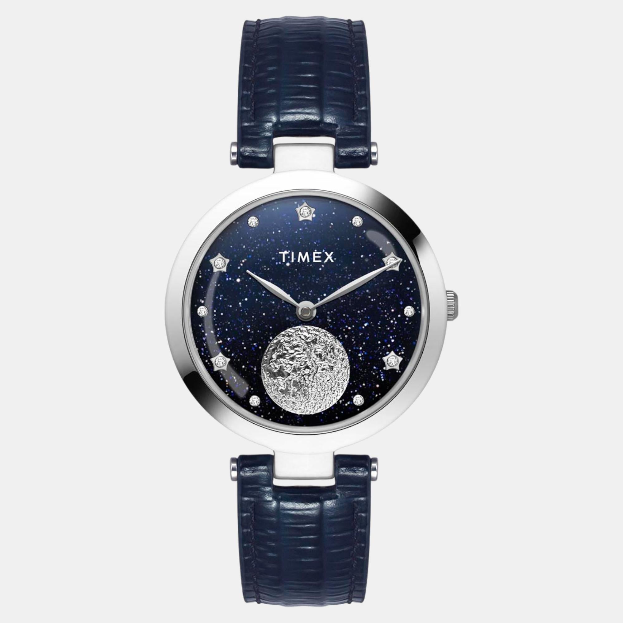 Timex Fashion Women Quartz Blue Dial Analog Leather Watch TWEL19202