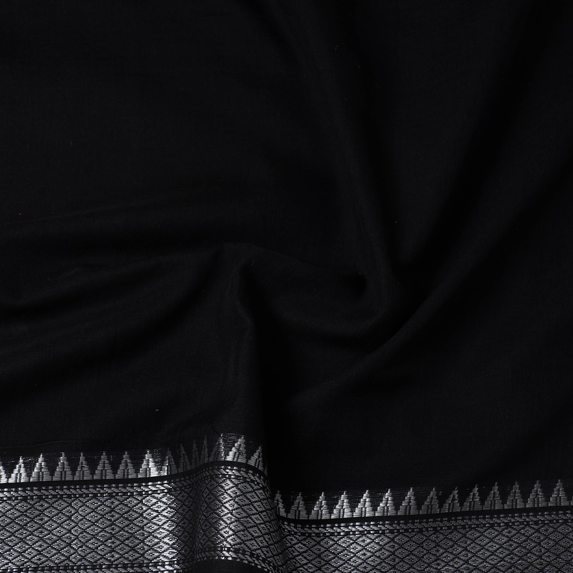 ITOKRI CRAFTS INITIATIVE Black - Mercerised Cotton Zari Border Dharwad Fabric 07 - view 4