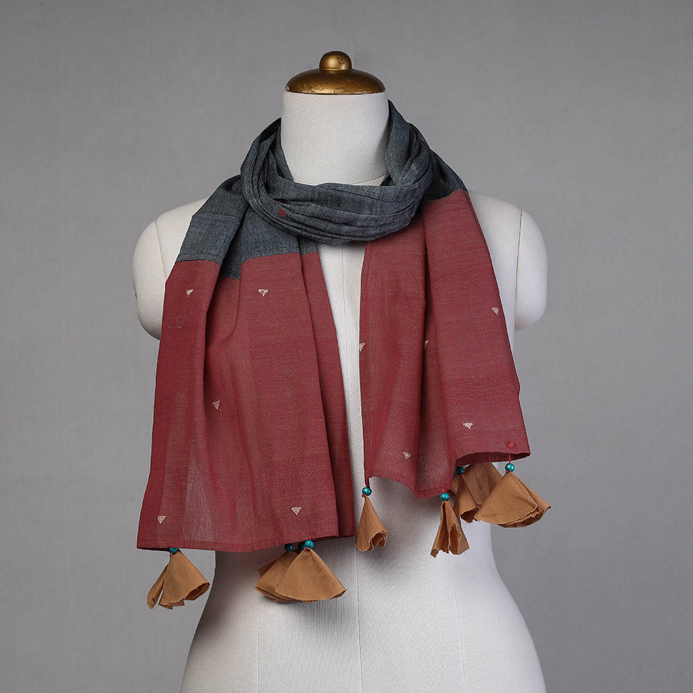 STOLES & SCARVES Brown - Godavari Jamdani Buti Patchwork Cotton Stole with Tassels