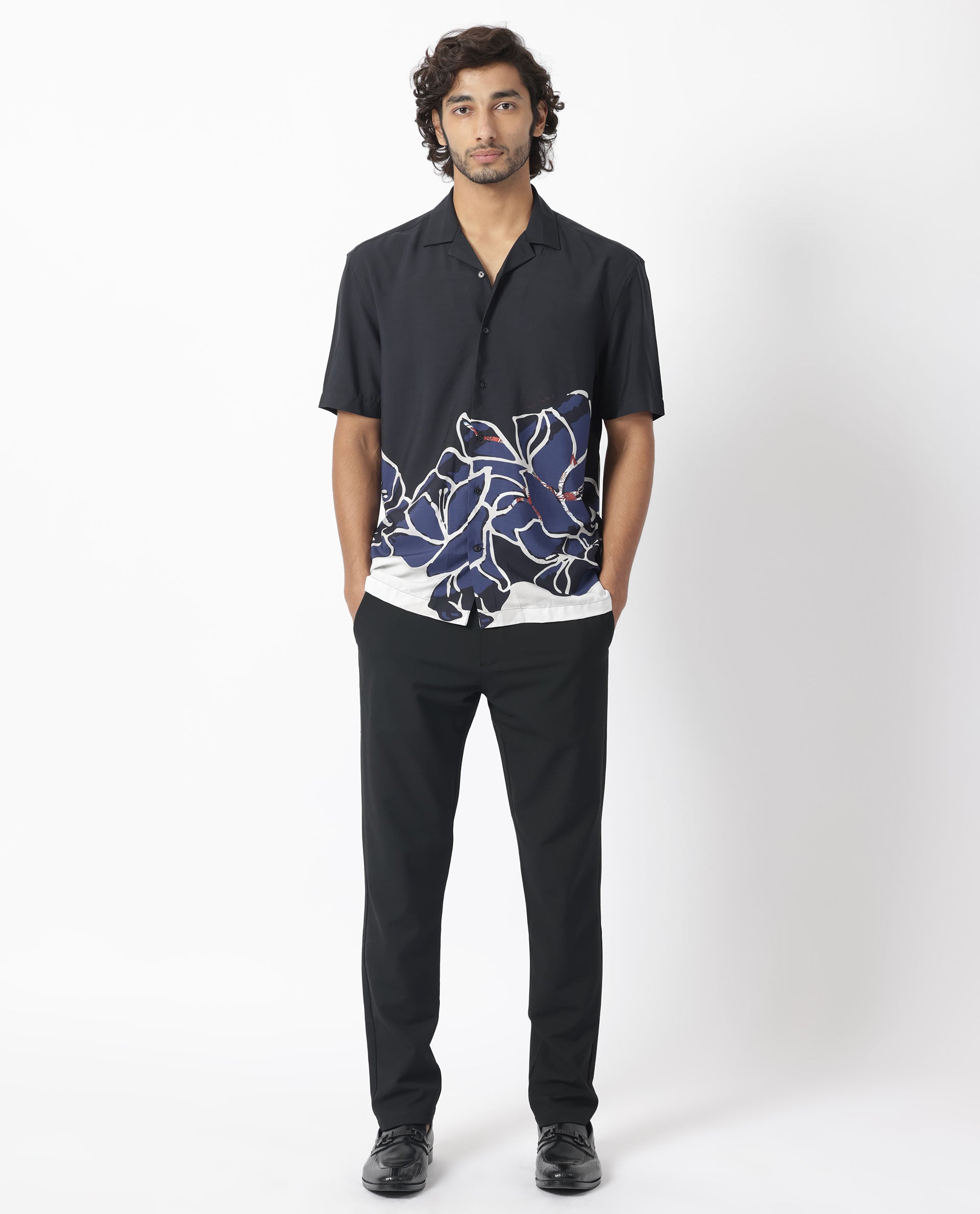 Rare Rabbit Men's Covek Black Viscose Fabric Floral Print Half Sleeves Shirt - view 2