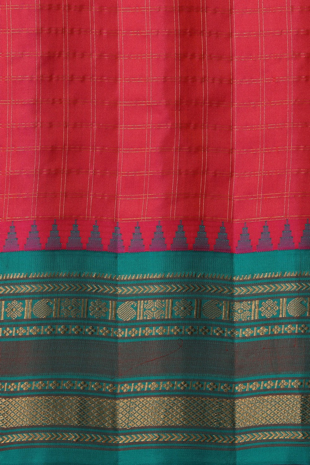 Kalanjali Gadwal Silk Fuchsia-Pink Kattam Saree - view 2