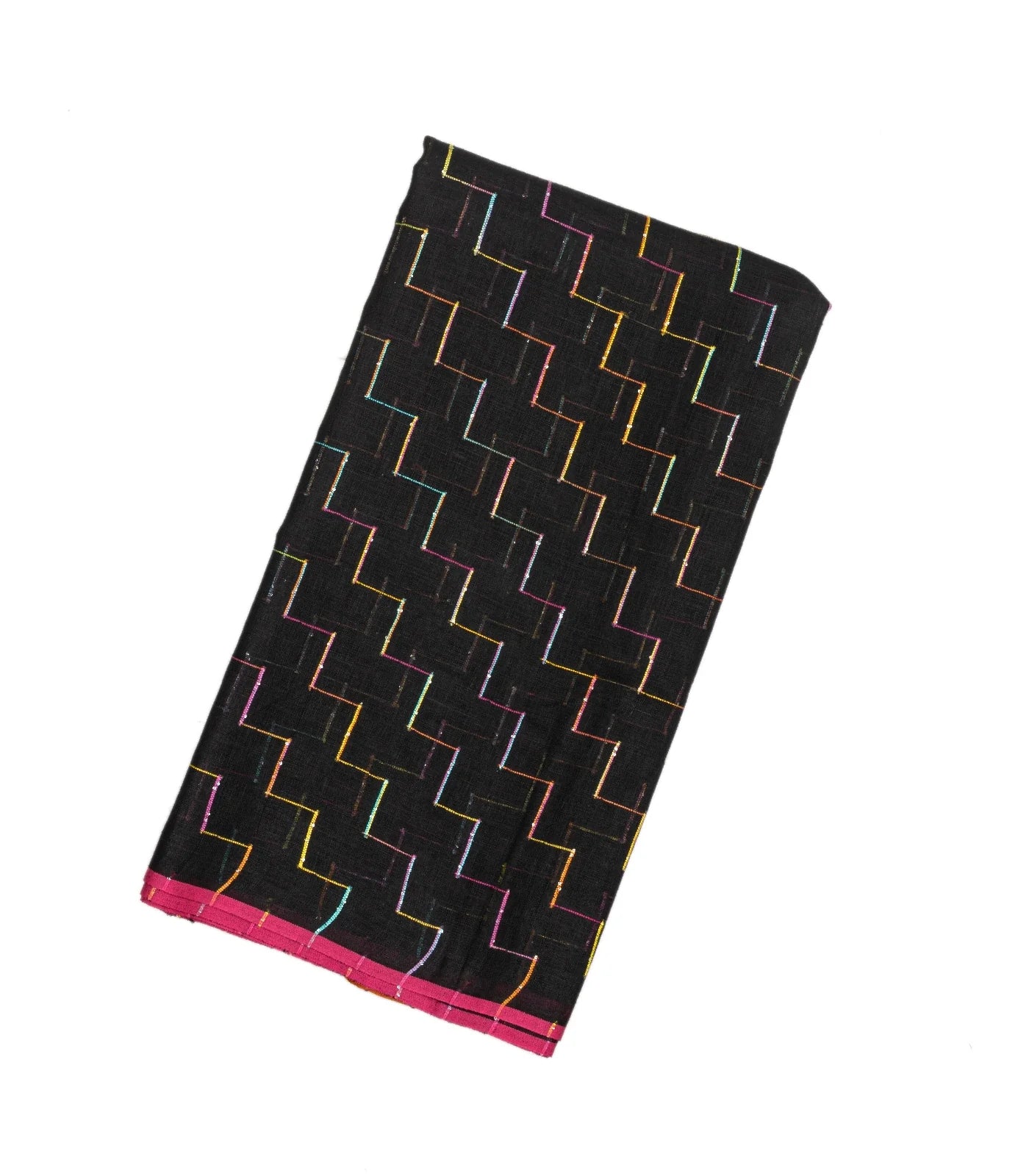 RmKV Black Handloom Linen Saree With Diagonal Stripes