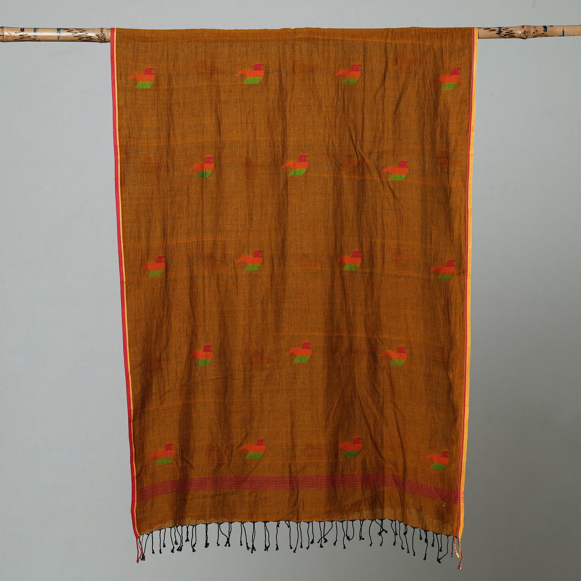 ALANKRITA Brown - Jamdani Handloom Cotton Stole with Tassels - view 2