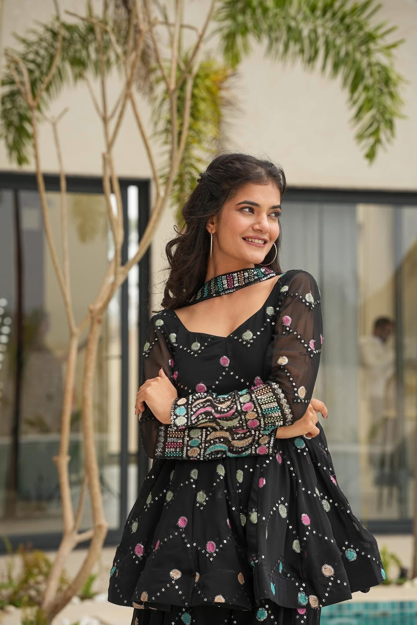 Idaho-o Yukta black georgette sharara set - view 2